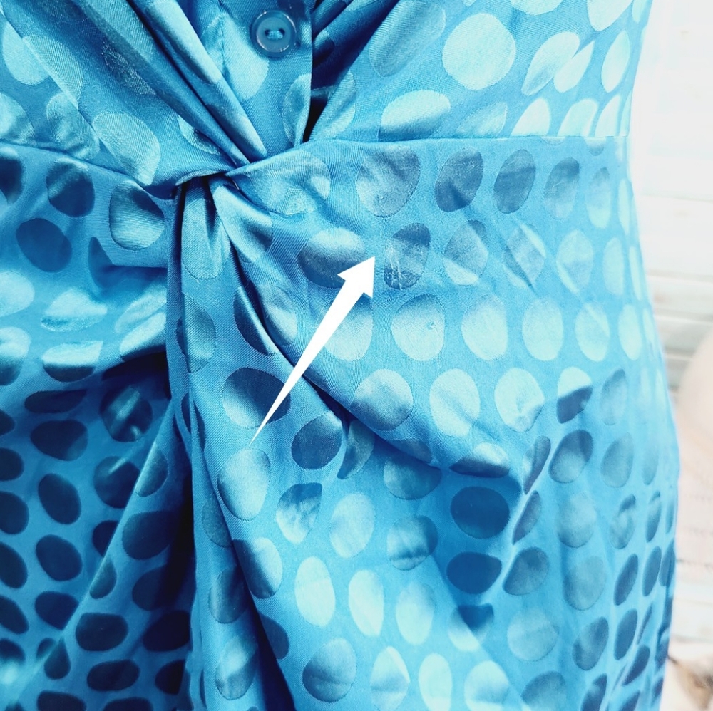 NWT LuLus Lush Celine Teal Blue Satin Polka Dot Twist-Front Mini Dress - Picture 10 of 10